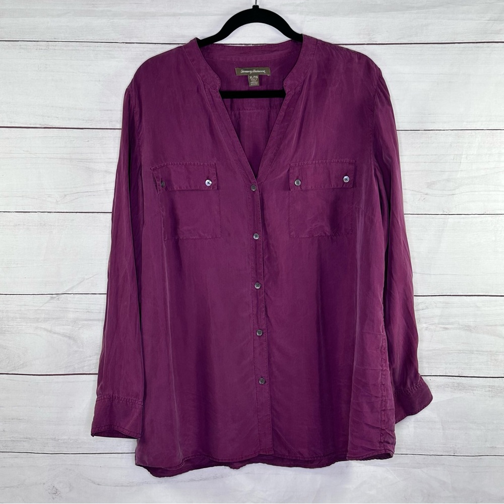 Tommy Bahama Purple Button-Down Silk Shirt for Women Size XL